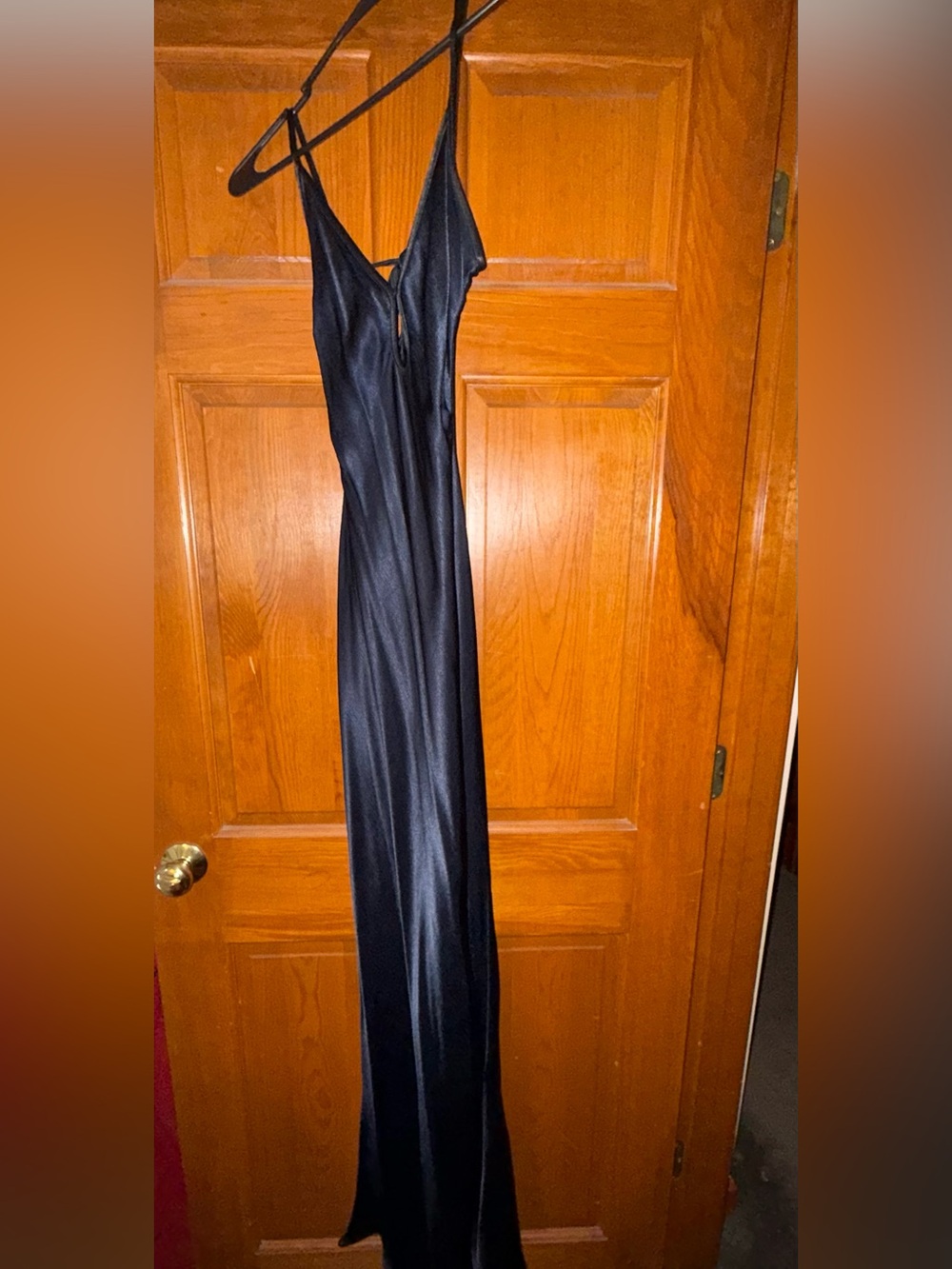 REVOLVE Black Satin Maxi Dress with Lace-Up Back